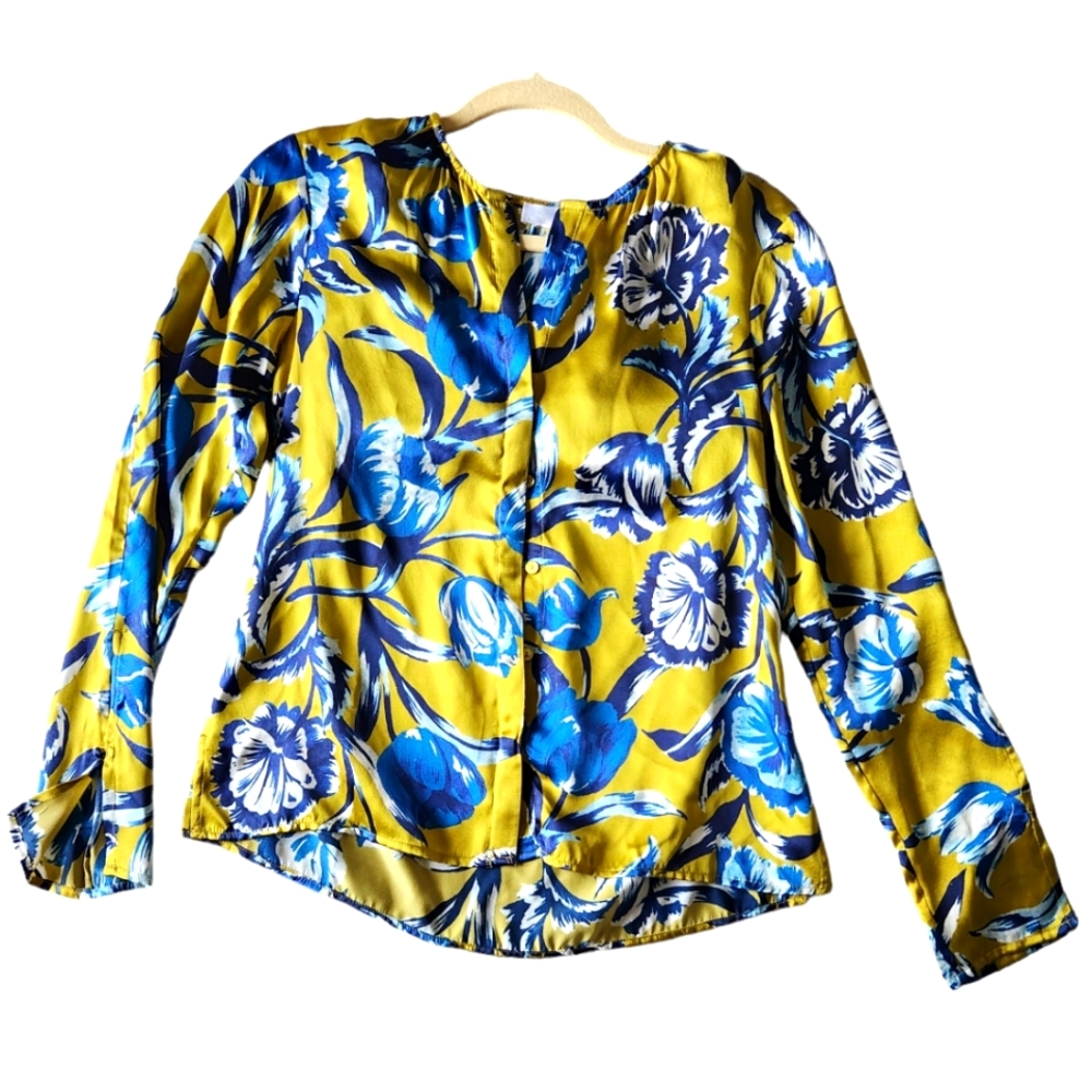 ECRU 100% Silk Floral Print Top Size XS